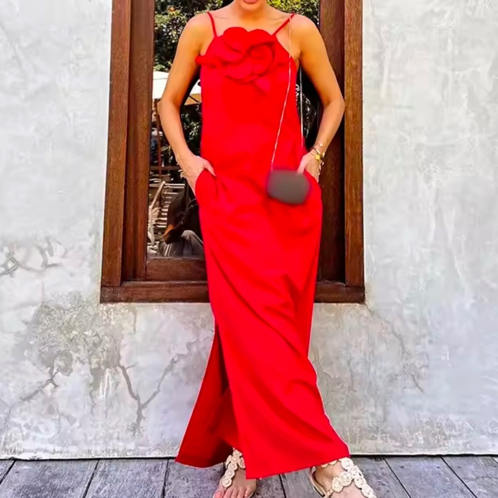 Luxurious Corsage Slim Fit Maxi Dress In Red